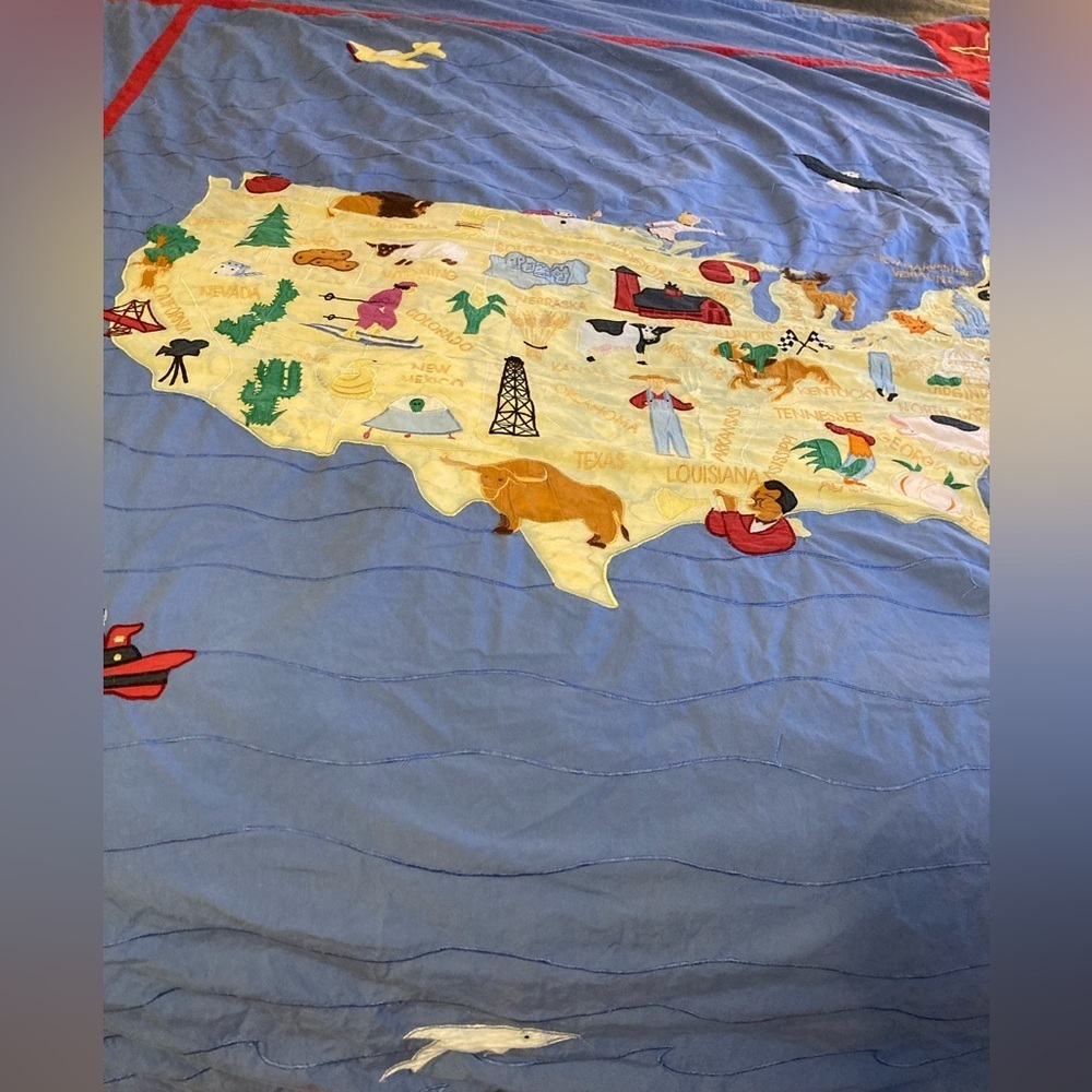 Land of Nod United States Twin Appliqué Duvet Cover Blanket Blue - Picture 2 of 14